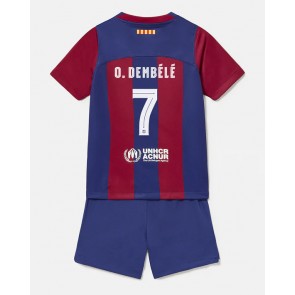Barcelona Ousmane Dembele #7 kläder Barn 2023-24 Hemmatröja Kortärmad (+ korta byxor)